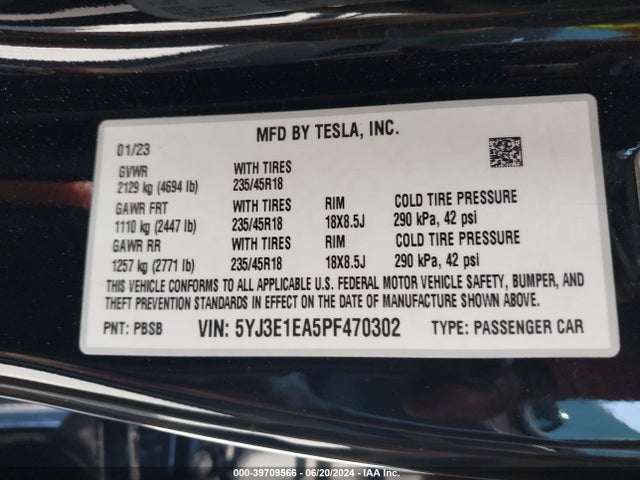 Tesla Model 3 Rear-wheel Drive 2023 5YJ3E1EA5PF470302 Image 9