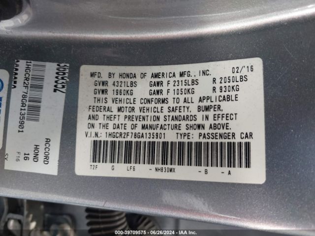 1HGCR2F78GA135901 Honda ACCORD EX