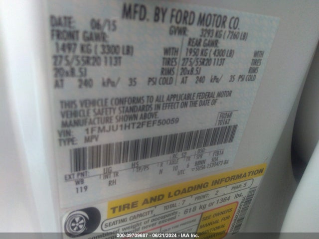 Ford Expedition King Ranch 2015 1FMJU1HT2FEF50059 Image 9