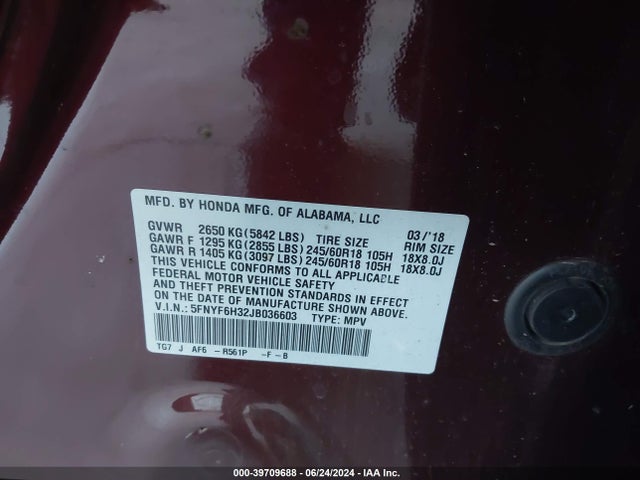 Honda Pilot Ex 2018 5FNYF6H32JB036603 Image 9