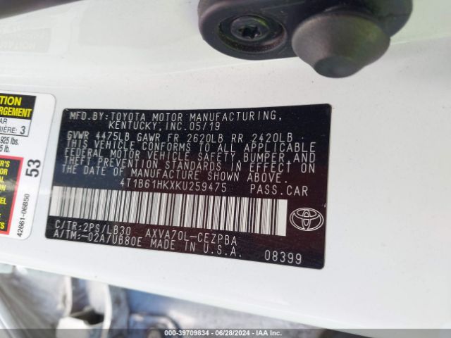 4T1B61HKXKU259475 Toyota CAMRY XSE