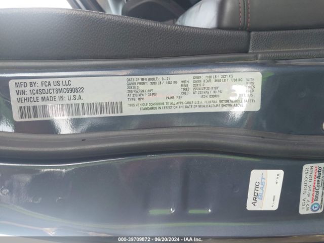 1C4SDJCT8MC690822 Dodge Durango R/t Awd