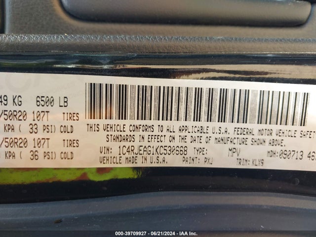 1C4RJEAG1KC530668 Jeep Grand Cherokee Altitude 4x2