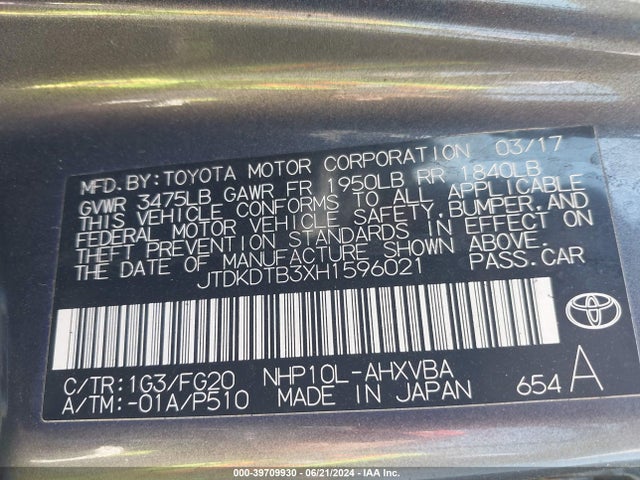 Toyota Prius C Two 2017 JTDKDTB3XH1596021 Image 9