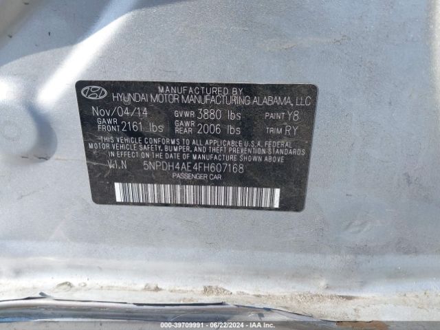 5NPDH4AE4FH607168 Hyundai ELANTRA SE