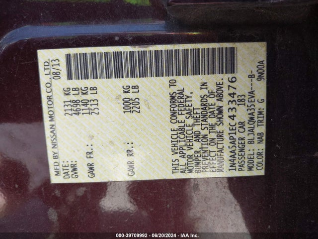 Nissan Maxima 3.5 S 2014 1N4AA5AP1EC433476 Image 9