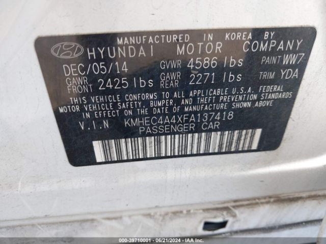 KMHEC4A4XFA137418 Hyundai SONATA HYBRID