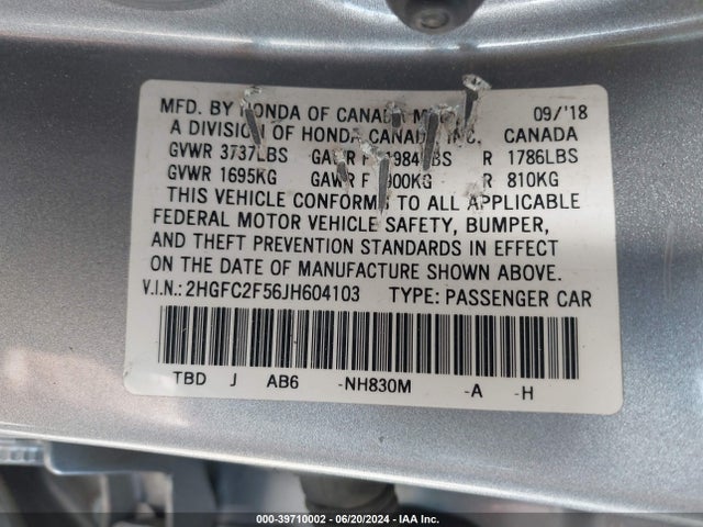 Honda Civic Lx 2018 2HGFC2F56JH604103 Image 9