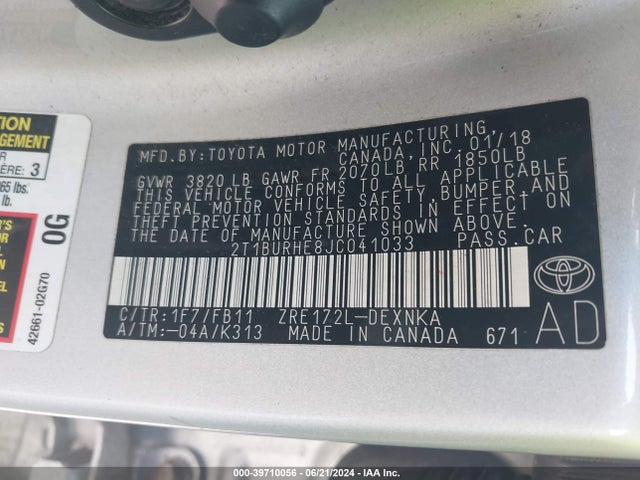 Toyota COROLLA LE 2018 2T1BURHE8JC041033 Image 9