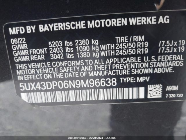 5UX43DP06N9M96638 BMW X3 Sdrive30i