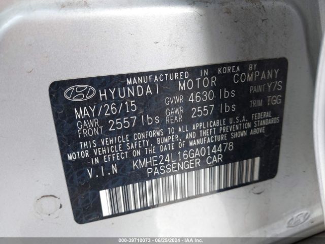 KMHE24L16GA014478 Hyundai Sonata Hybrid Se