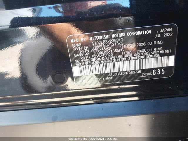 JA4J3UA85NZ083736 Mitsubishi Outlander Black Edition 2wd/se 2.5 2wd/se Launch Edition 2wd