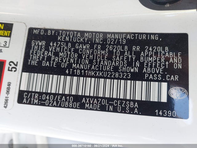 Toyota CAMRY SE 2019 4T1B11HKXKU228323 Image 9