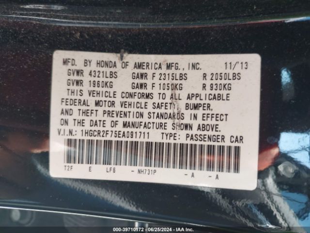 1HGCR2F75EA091711 Honda ACCORD EX