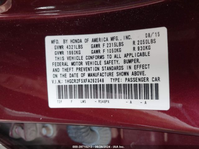 1HGCR2F5XFA262548 Honda Accord Sport