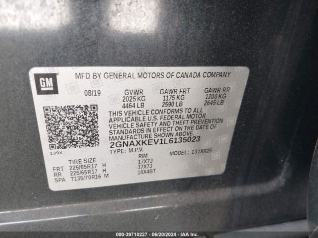 2GNAXKEV1L6135023 Chevrolet Equinox Fwd Lt 1.5l Turbo