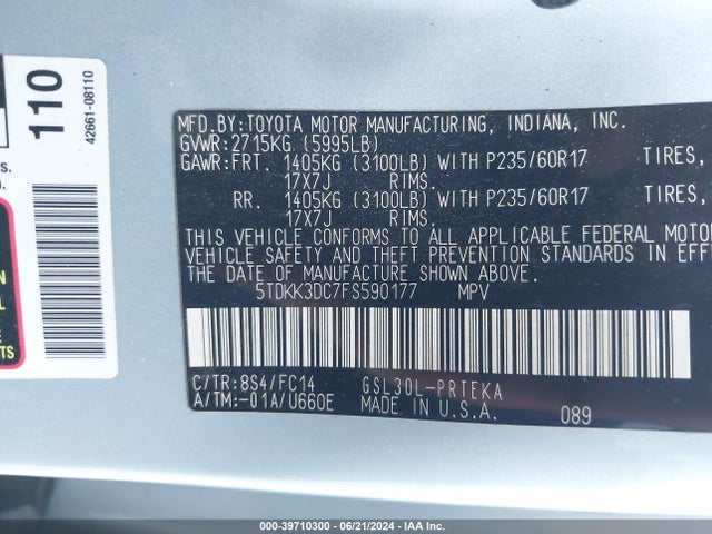 Toyota Sienna Le 8 Passenger 2015 5TDKK3DC7FS590177 Image 9