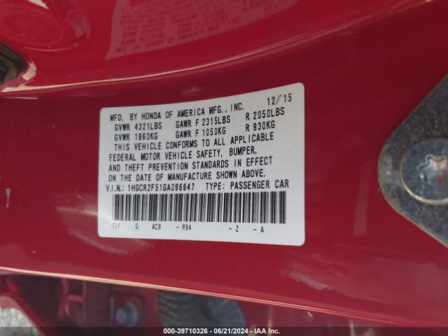 1HGCR2F51GA096647 Honda Accord Sport
