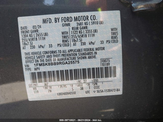 Ford Explorer 2024 1FMSK8BB9RGA25575 Image 9