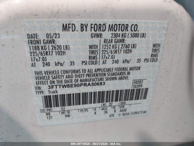 3FTTW8E90PRA50683 Ford Maverick Xl