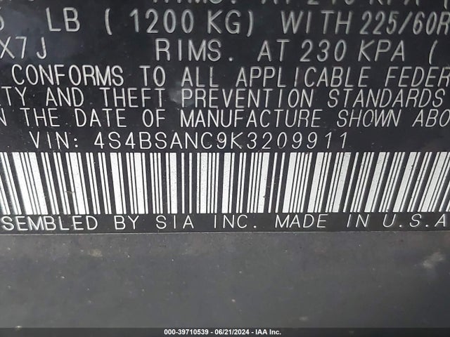4S4BSANC9K3209911 Subaru Outback 2.5i Limited
