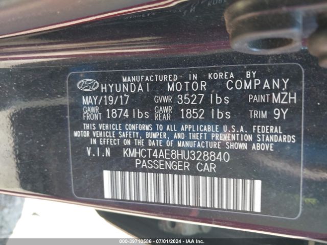KMHCT4AE8HU328840 Hyundai ACCENT SE