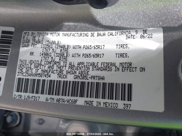 3TMCZ5ANXNM507454 Toyota Tacoma Trd Sport