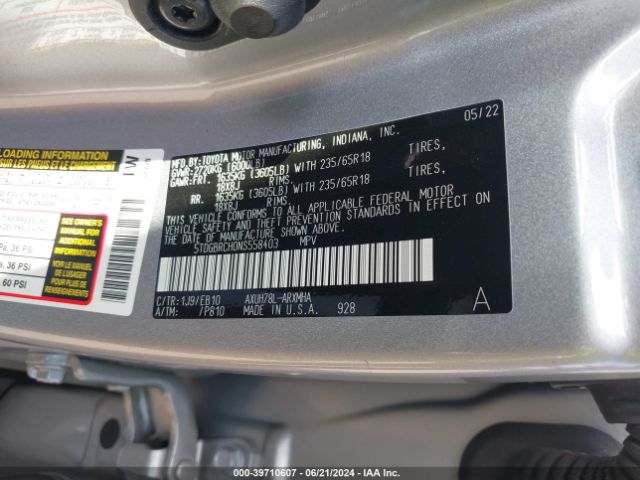 5TDGBRCH0NS558403 Toyota Highlander Hybrid Xle