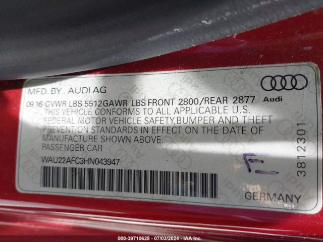 WAU22AFC3HN043947 Audi A7 3.0t Premium Plus