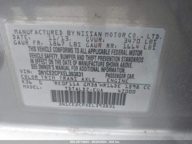 3N1CE2CPXEL393831 Nissan Versa Note Sv