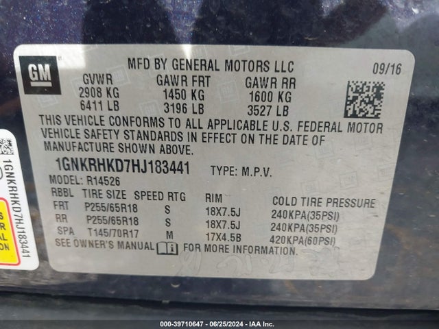 Chevrolet Traverse 2lt 2017 1GNKRHKD7HJ183441 Image 9