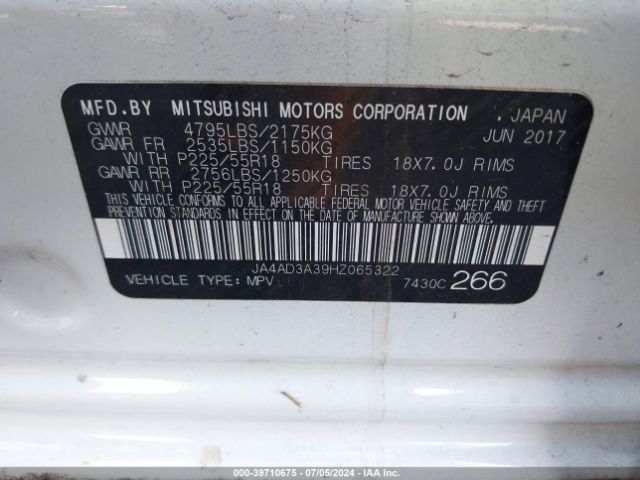 JA4AD3A39HZ065322 Mitsubishi Outlander Sel