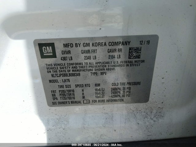 Chevrolet Trax Awd Lt 2020 KL7CJPSB8LB088349 Image 9