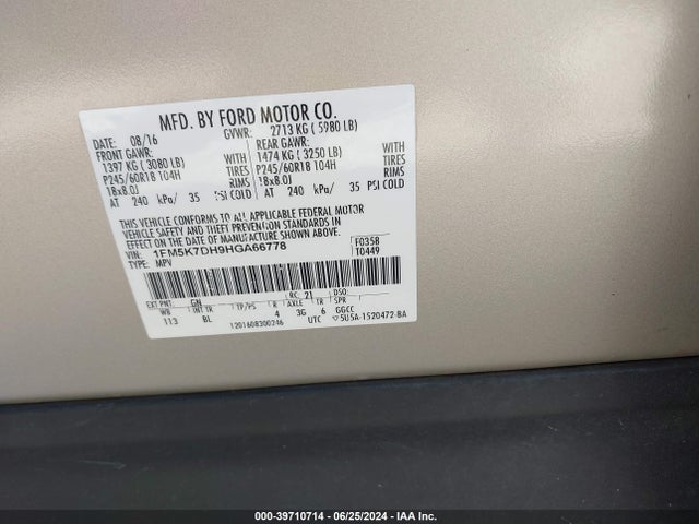 Ford EXPLORER XLT 2017 1FM5K7DH9HGA66778 Image 9