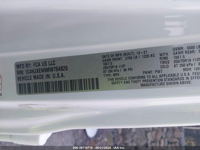 1C4HJXEN9MW764820 Jeep Wrangler Unlimited Sahara Altitude 4x4