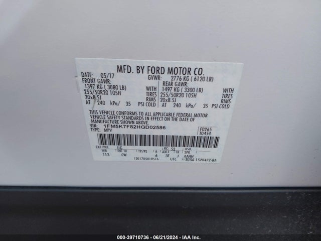 Ford Explorer Limited 2017 1FM5K7F82HGD02586 Image 9