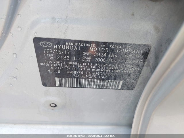 Hyundai ELANTRA SE 2017 KMHD74LF6HU403324 Image 9