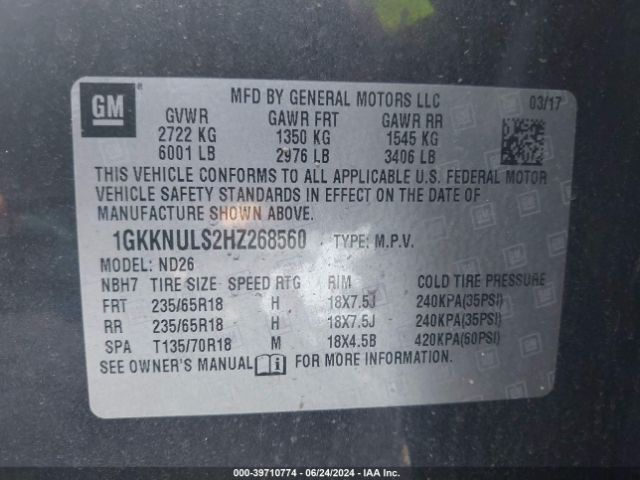 1GKKNULS2HZ268560 GMC Acadia Slt-1