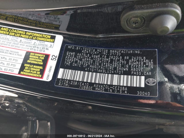 Toyota CAMRY SE 2020 4T1G11AK9LU341701 Image 9