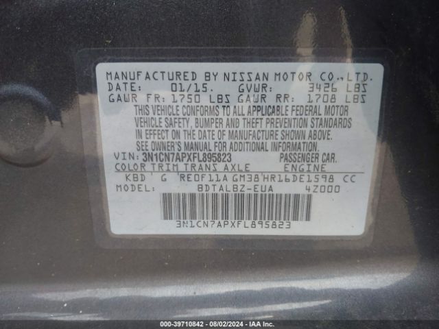3N1CN7APXFL895823 Nissan Versa 1.6 S/1.6 S+/1.6 Sl/1.6 Sv