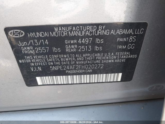 5NPE24AF2FH020272 Hyundai SONATA SE