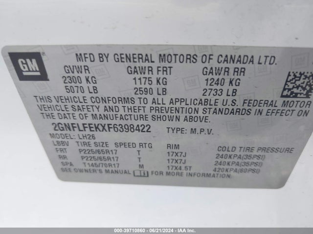 Chevrolet EQUINOX 1LT 2015 2GNFLFEKXF6398422 Image 9