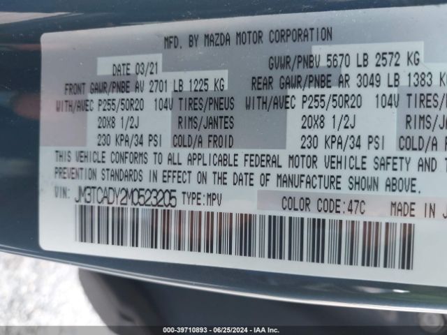 JM3TCADY2M0523205 Mazda Cx-9 Carbon Edition