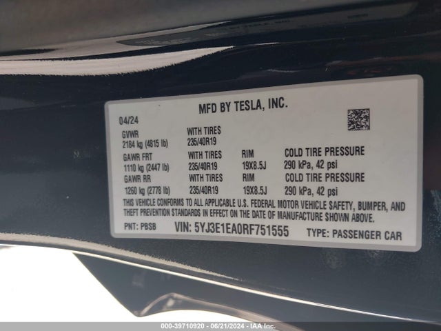 2024 TESLA MODEL 3 5YJ3E1EA0RF751555 Photo 8