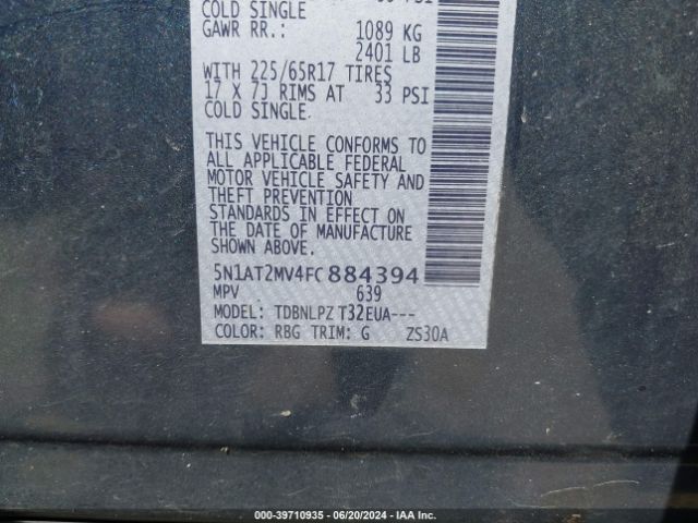 5N1AT2MV4FC884394 Nissan Rogue S/sl/sv