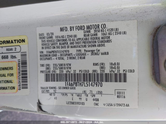 Ford Mustang Ecoboost Premium Fastback 2020 1FA6P8TH7L5147970 Image 9