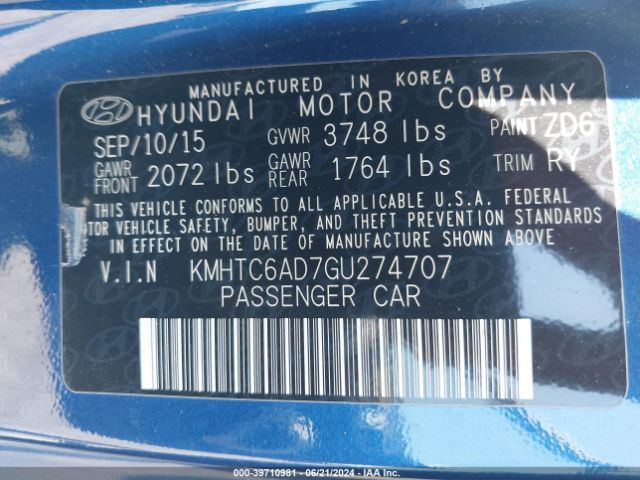 2016 HYUNDAI VELOSTER KMHTC6AD7GU274707 Photo 8