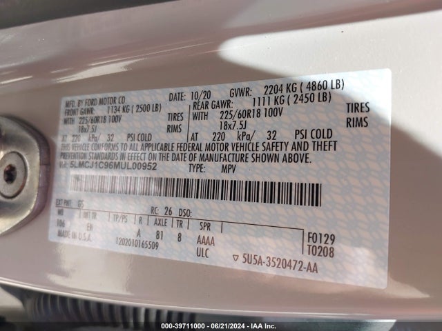5LMCJ1C96MUL00952 Lincoln Corsair Standard