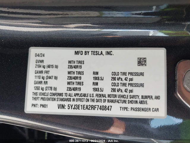 2024 TESLA MODEL 3 5YJ3E1EA2RF740847 Photo 8