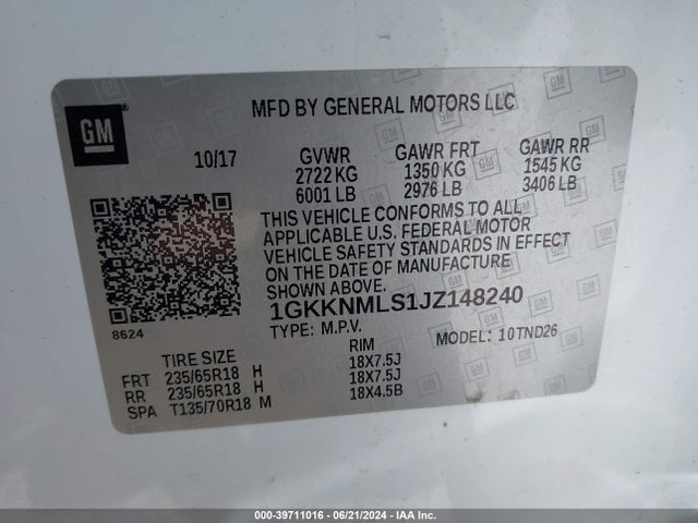 1GKKNMLS1JZ148240 GMC Acadia Slt-1